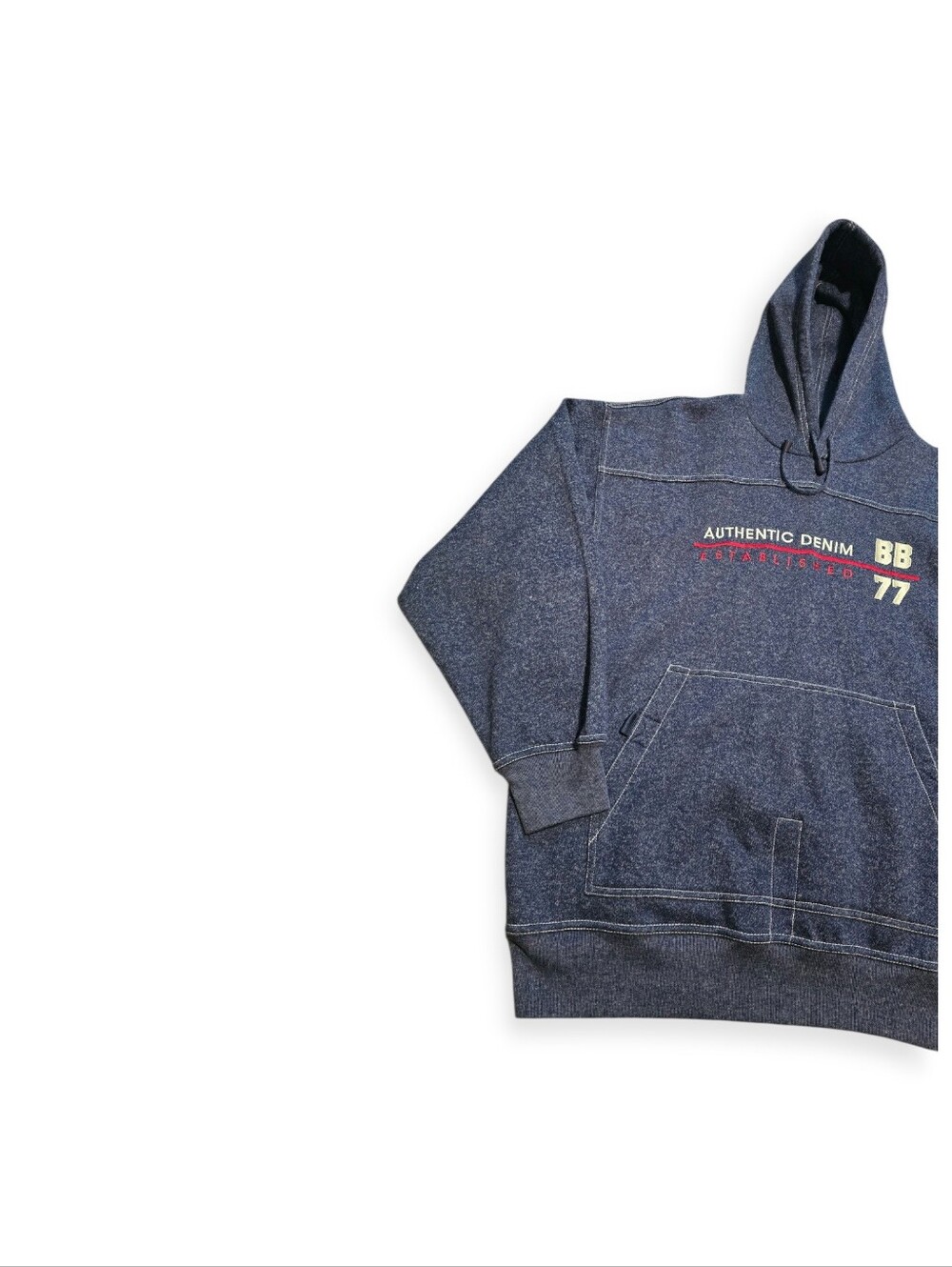 Vintage Bugle Boy Navy Blue 'Authentic Denim' Hoodie - Picture 4 of 6